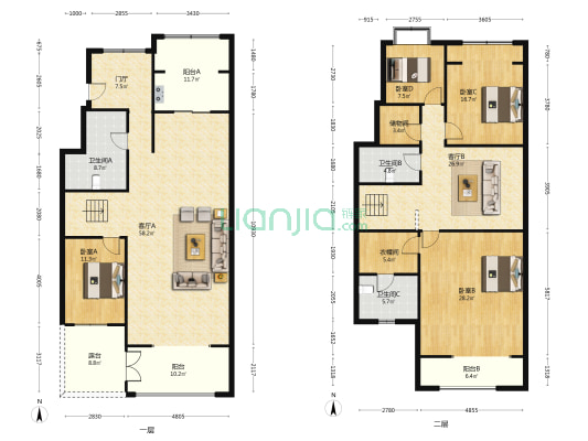 香邑溪谷原墅 中叠 全天采光 房本满二带车位-户型图