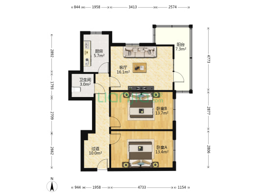 甘肃省有色金属企业管理公司第三家属院 2室1厅1卫 88平方