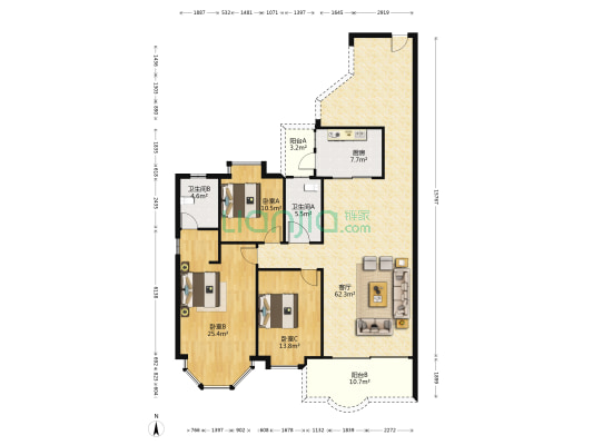 富华新城 3室1厅2卫 159平方