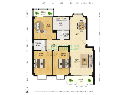 国贸广场 3室1厅2卫 137平方