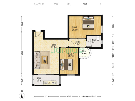 河滨苑 2室1厅1卫 118平方