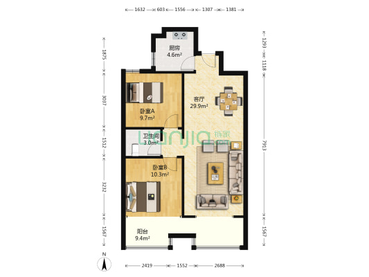 万岳华府麒麟府 2室1厅1卫 81平方