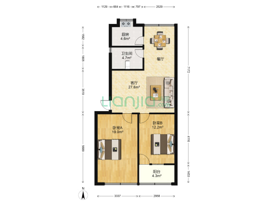 雨花区城南东路131号 2室1厅1卫 75平方