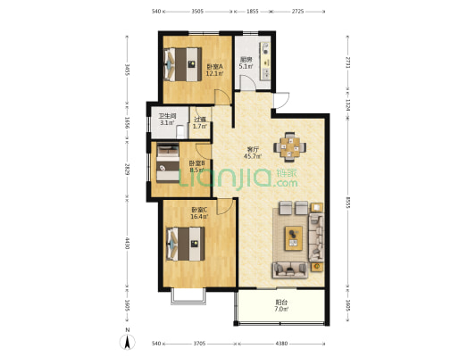 沪强风光城 3室1厅1卫 123平方