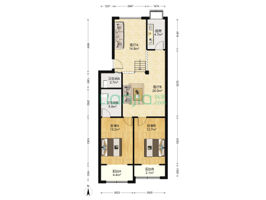 青教花园一期 2室2厅2卫 93平方