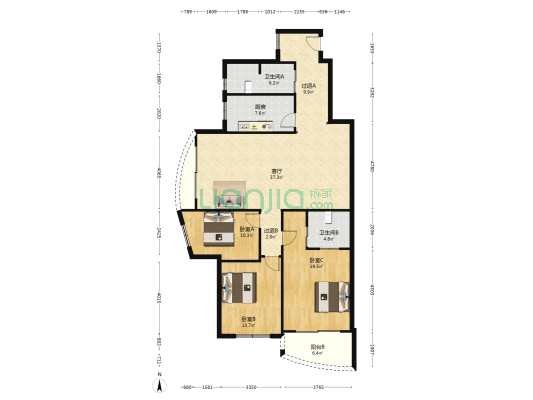 中环汇景大厦 3室1厅2卫 155平方