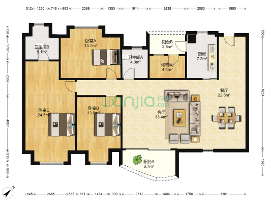 龙泉都市华庭 3室2厅2卫 177平方