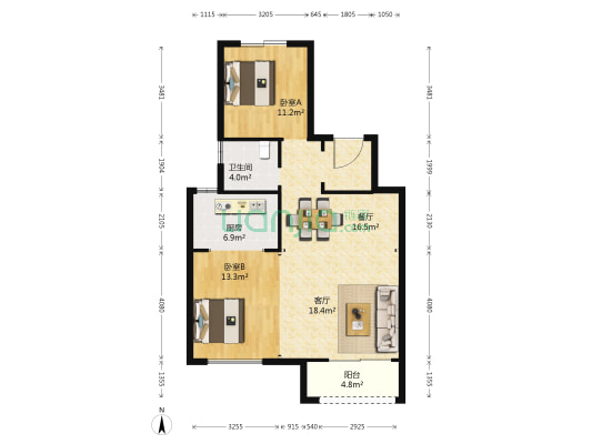中梁首府锦园 2室2厅1卫 157平方
