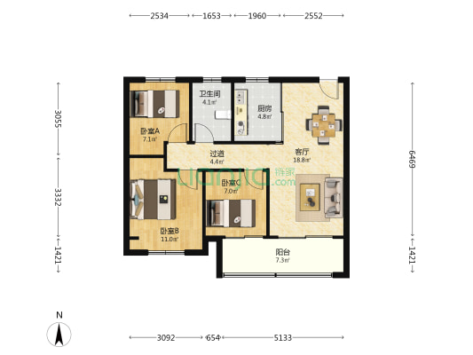 时代艺境二期 3室1厅1卫 88平方