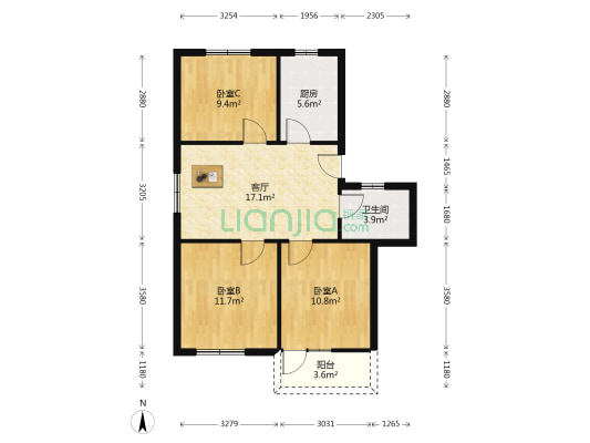 新河西村 3室1厅1卫 75平方