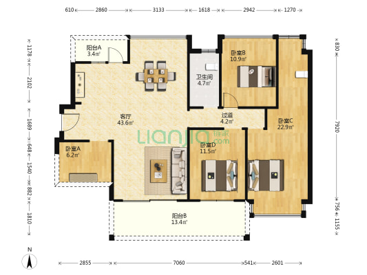 御水龙庭 4室1厅1卫 130平方