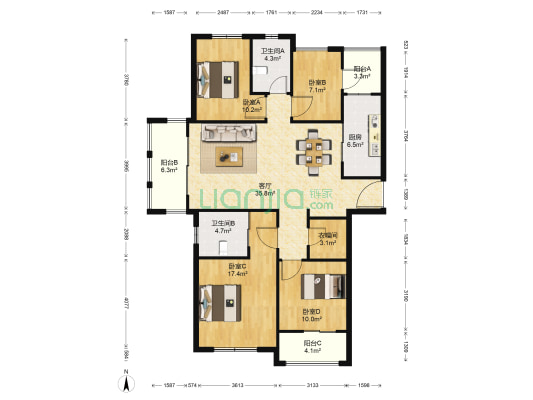 万科云岭公寓 4室1厅2卫 138平方