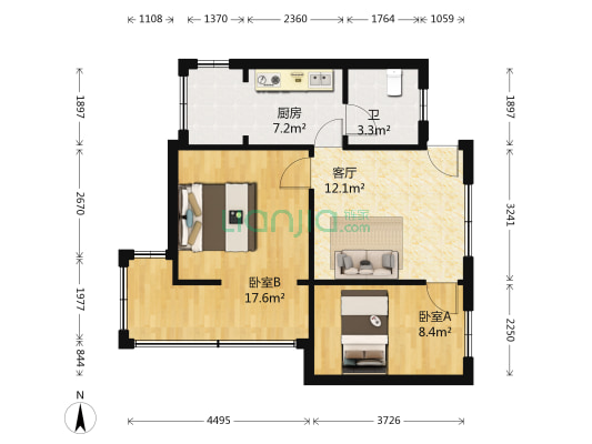 枫阳小区 2室1厅1卫 57平方