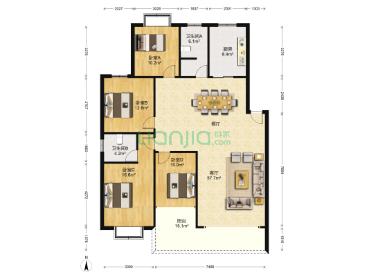 西城公寓 4室1厅2卫 160平方