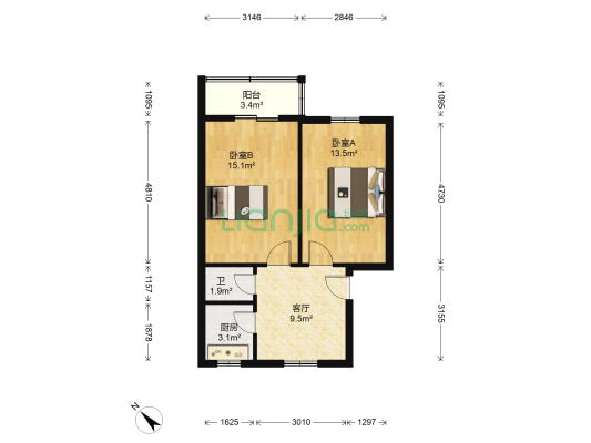 解放大道92号 2室1厅1卫 58平方