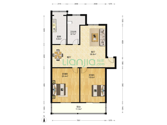 洁云星苑 2室1厅1卫 116平方