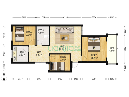 金城小区 3室2厅1卫 79平方