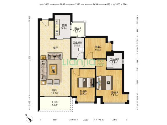 碧桂园滨海明珠 3室1厅2卫 98平方