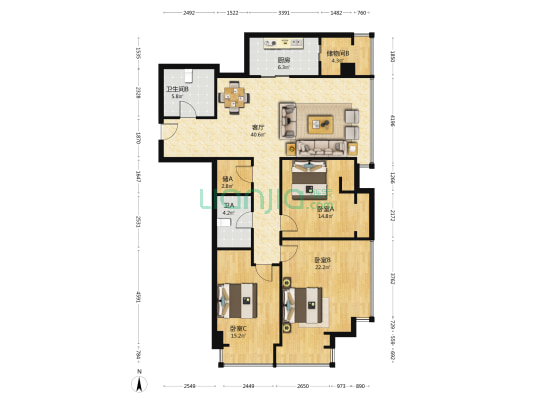 美迪亚 3室1厅2卫 151平方