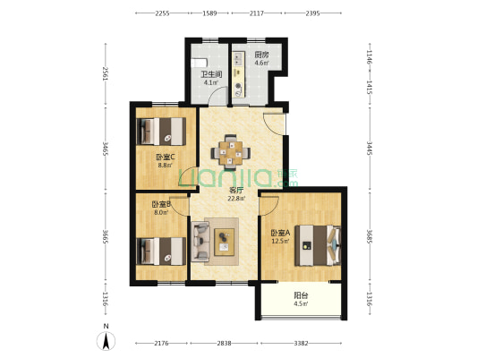 富贵春花园北区 3室1厅1卫 93平方