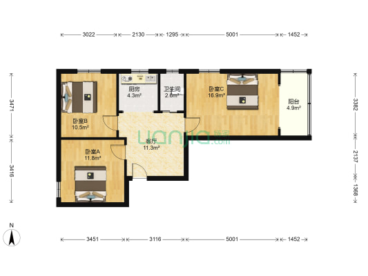 铁路中街 3室1厅1卫 64平方