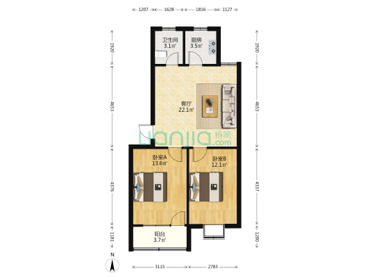 后官营花园 2室1厅1卫 72平方