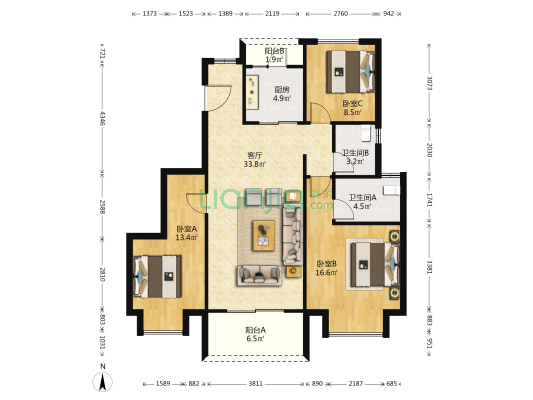 新城和昱麟云（一期） 3室1厅2卫 118平方