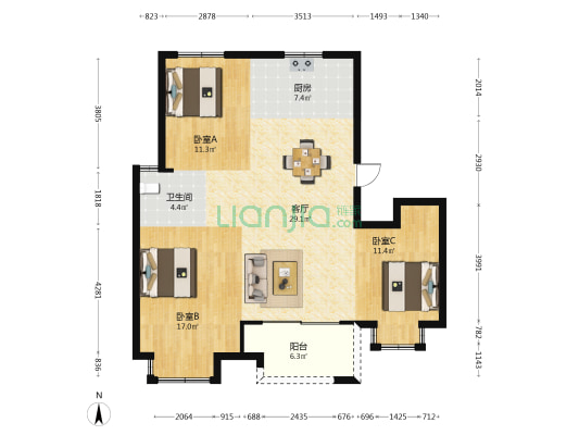 上水华庭 3室1厅1卫 111平方