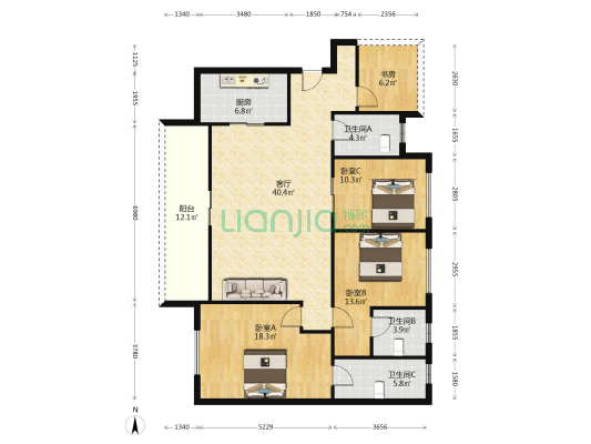 蓝光铂汇公馆 4室1厅3卫 139平方