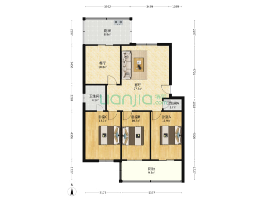 泰安小区 3室2厅2卫 109平方