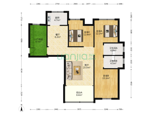天伦国际 3室2厅2卫 122平方