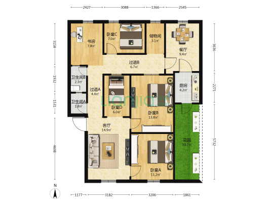 卫生局宿舍 5室2厅2卫 60平方