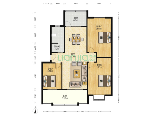 水滨花园 3室1厅1卫 138平方