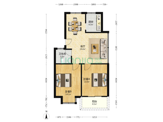 盘龙山社区幸福北路 2室1厅1卫 76平方