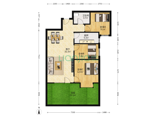 天昱凤凰城C区 3室1厅1卫 95平方
