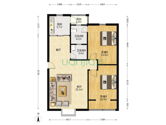 城南佳苑 2室1厅2卫 102平方
