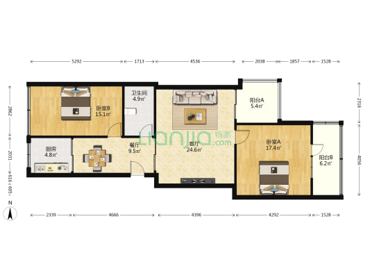 雅青花园 2室2厅1卫 118平方