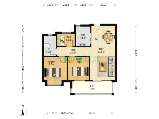 仙踪苑 3室1厅1卫 86平方