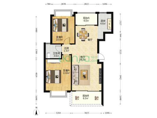 兆南和园北区 2室1厅1卫 86平方
