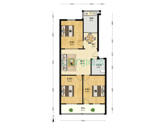 惠隆南路528号 3室2厅1卫 106平方