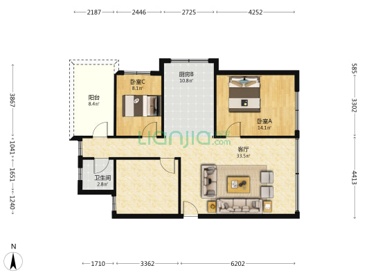 长青西街 3室1厅1卫 95平方