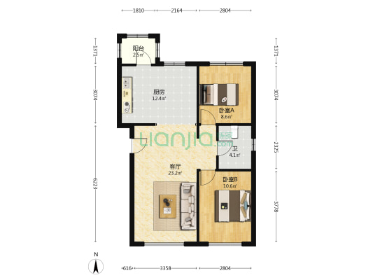 骏赫城书苑派 2室1厅1卫 89平方