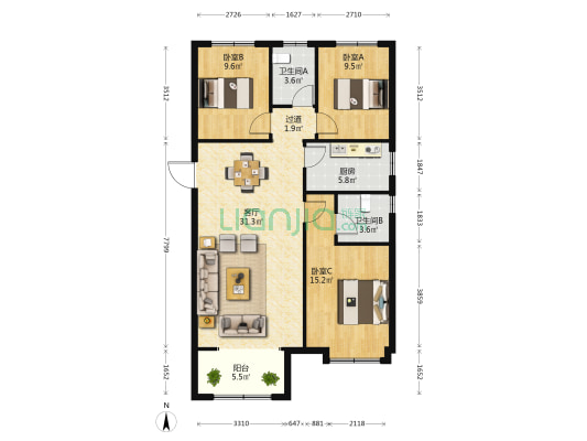 荣盛锦绣善园 3室1厅2卫 122平方