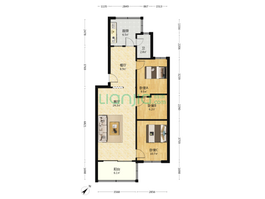 惠华纸业包装总公司住宅生活区 3室2厅1卫 81平方