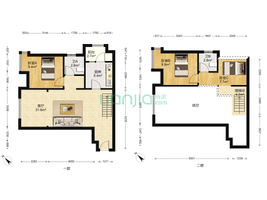 万科金域学府翰江二期 3室1厅2卫 95平方