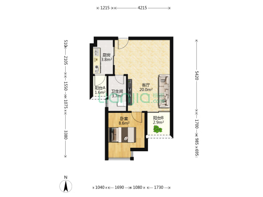 香悦名门 1室1厅1卫 50平方