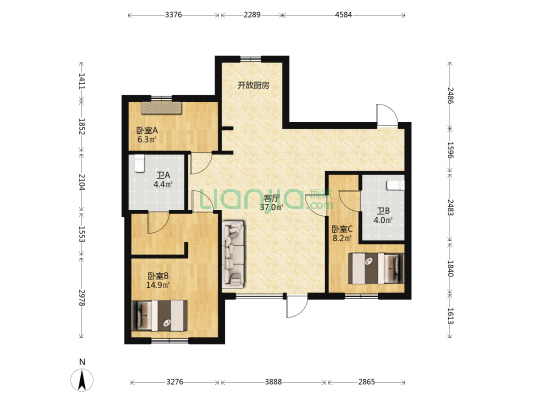 阳光城招商时代悦 3室1厅2卫 121平方