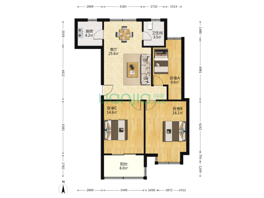 紫荆花园 3室1厅1卫 99平方