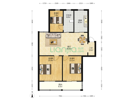 北漪园住宅小区东区 3室1厅1卫 106平方