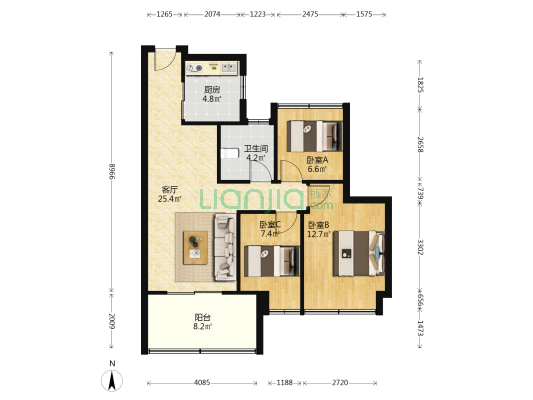 雅居乐雅郡兰庭 3室1厅1卫 89平方